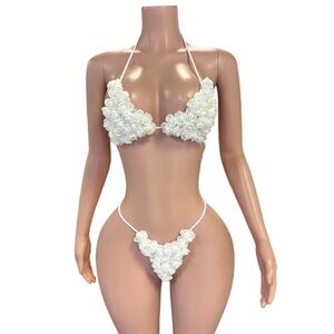 White Rose Floral Bikini Set